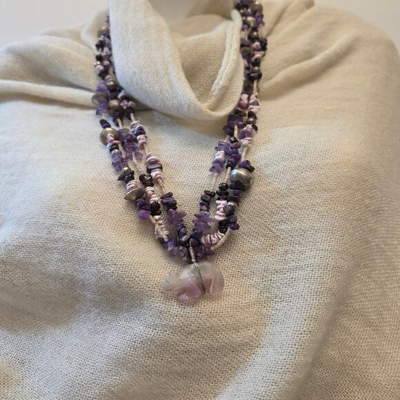 Rare Purple Amethyst Tumbled Chip Necklace | Natural Gemstone Chakra Jewelry - Picture 2 of 5
